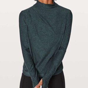 Lululemon Morning Miles Long Sleeve Top -Heathered Nocturnal Teal / Black, Sz 12
